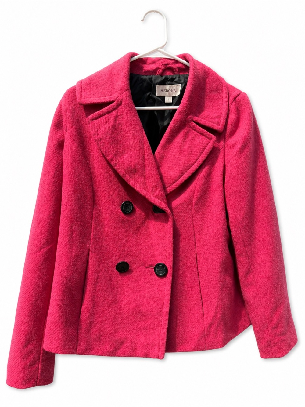 Merona Pink Wool Blend Double Breasted Peacoat L